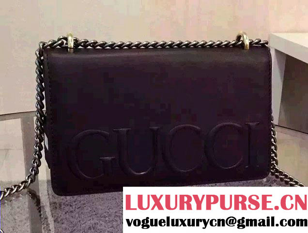 Gucci Logo Printed Leather Chain Shoulder Bag 409381 Black 2016