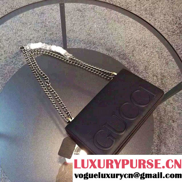 Gucci Logo Printed Leather Chain Shoulder Bag 409381 Black 2016