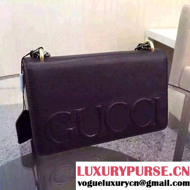 Gucci Logo Printed Leather Chain Shoulder Bag 409381 Black 2016
