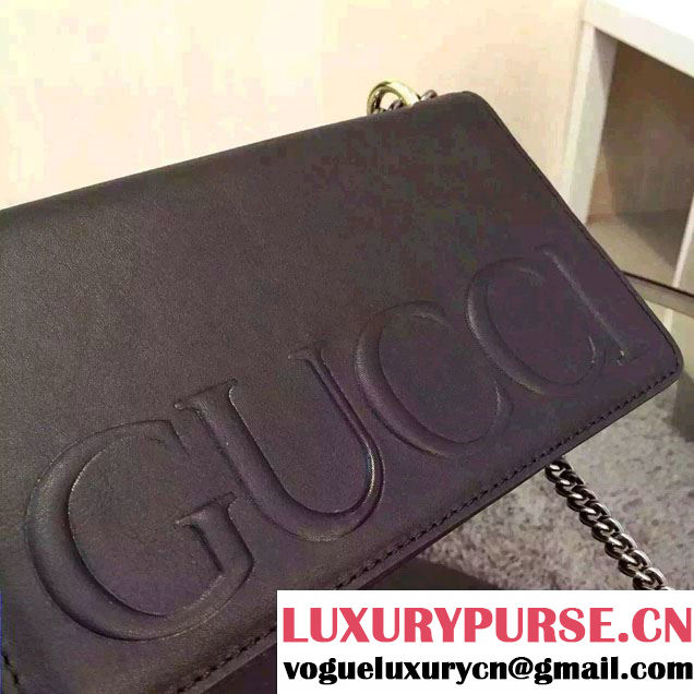 Gucci Logo Printed Leather Chain Shoulder Bag 409381 Black 2016