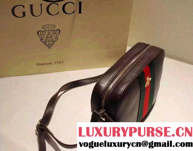 Gucci Golden Bee Embroidery Leather Shoulder Bag 412008 Black 2016