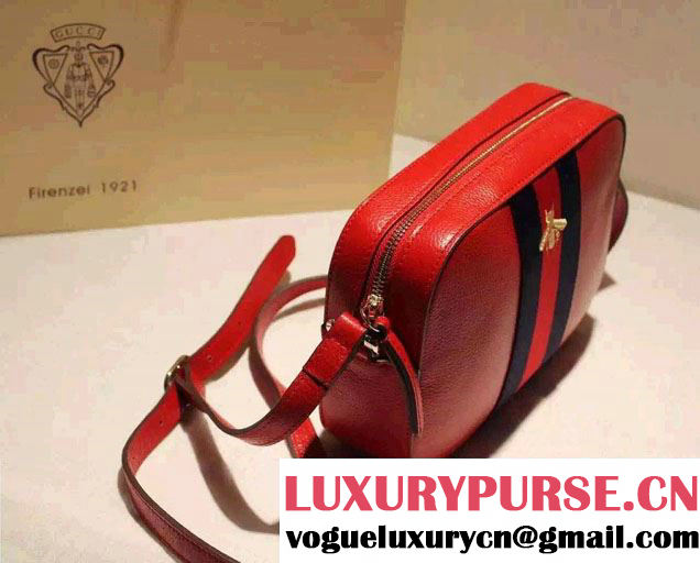 Gucci Golden Bee Embroidery Leather Shoulder Bag 412008 Red 2016