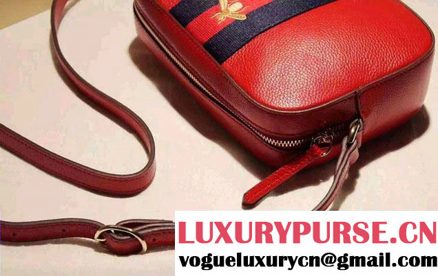 Gucci Golden Bee Embroidery Leather Shoulder Bag 412008 Red 2016