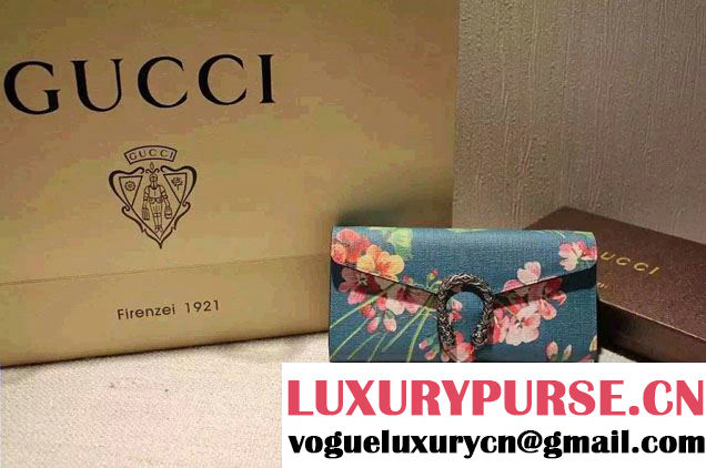 Gucci Dionysus Blooms Print Chain Shoulder Wallet 404141 Blue 2016
