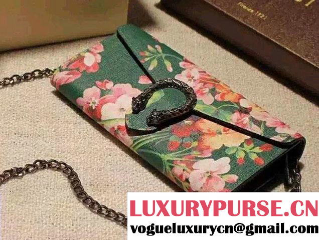 Gucci Dionysus Blooms Print Chain Shoulder Wallet 404141 Green 2016