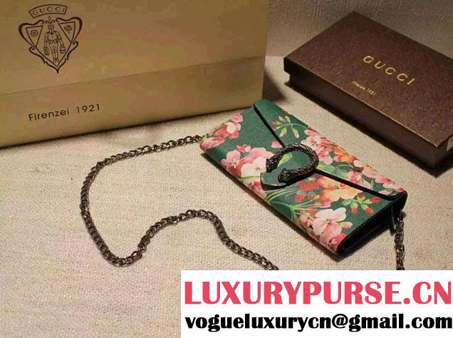 Gucci Dionysus Blooms Print Chain Shoulder Wallet 404141 Green 2016