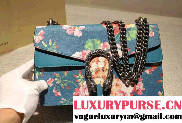 Gucci Dionysus Blooms Print Leather Shoulder Bag 400249 Blue 2016