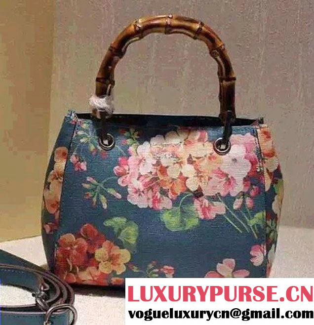 Gucci Bamboo Blooms Print Mini Shoulder Bag 368823 Blue 2016