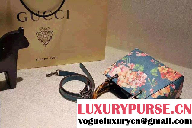 Gucci Bamboo Blooms Print Mini Shoulder Bag 368823 Blue 2016