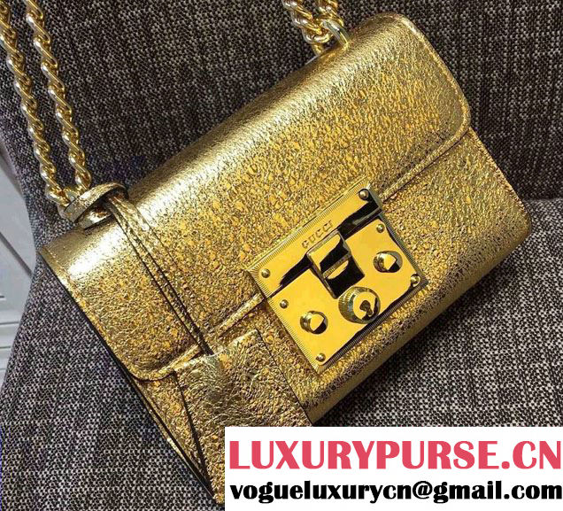 Gucci Padlock Metallic Leather Shoulder Bag 409487 Gold 2016