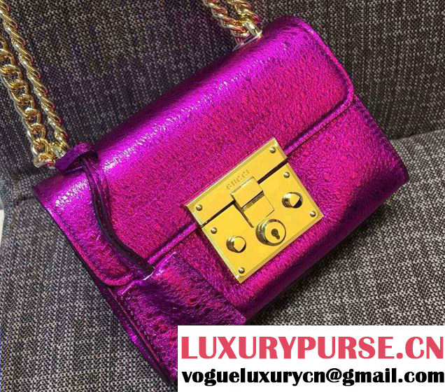 Gucci Padlock Metallic Leather Shoulder Bag 409487 Fuchsia 2016