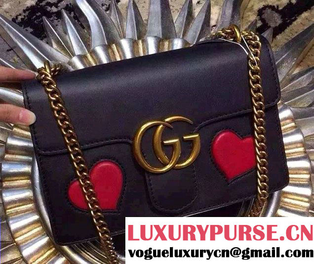 Gucci Heart Leather Shoulder Bag 413719 Black 2016