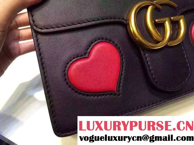Gucci Heart Leather Shoulder Bag 413719 Black 2016