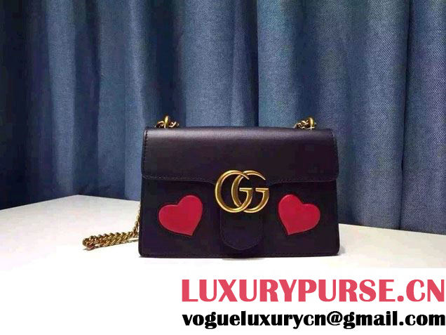 Gucci Heart Leather Shoulder Bag 413719 Black 2016