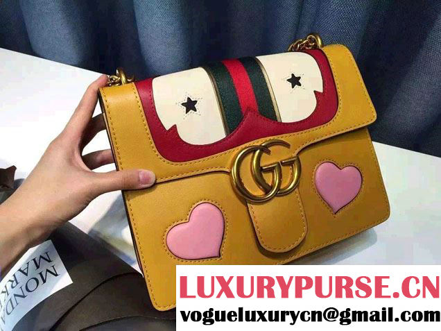 Gucci Heart Leather Shoulder Bag 413718 Yellow 2016