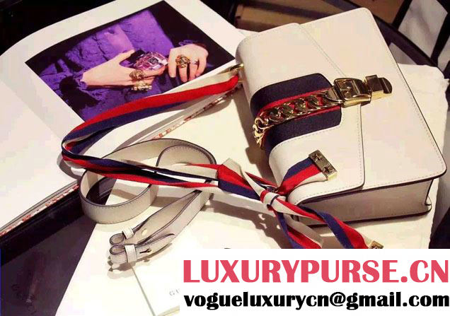 Gucci Sylvie Chain Leather Shoulder Bag 421882 Off-white 2016