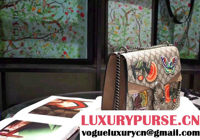 Gucci Dionysus GG Supreme Butterfly and Flowers Canvas Shoulder Medium Bag 403348 2016