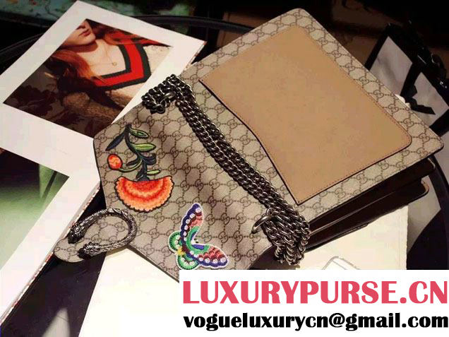 Gucci Dionysus GG Supreme Butterfly and Flowers Canvas Shoulder Medium Bag 403348 2016