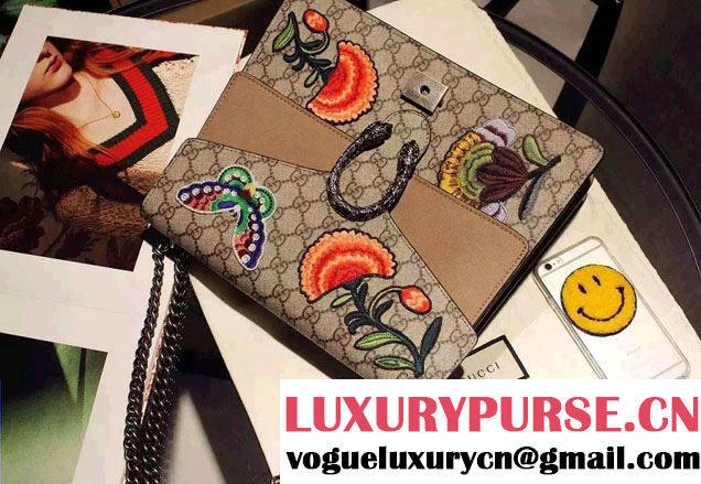 Gucci Dionysus GG Supreme Butterfly and Flowers Canvas Shoulder Medium Bag 403348 2016