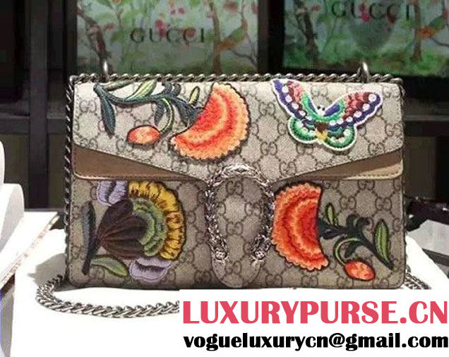 Gucci Dionysus GG Supreme Butterfly and Flowers Canvas Shoulder Small Bag 400249 2016