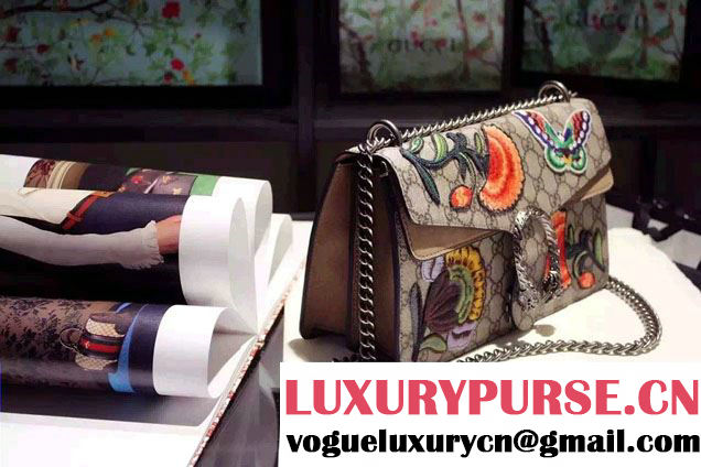 Gucci Dionysus GG Supreme Butterfly and Flowers Canvas Shoulder Small Bag 400249 2016