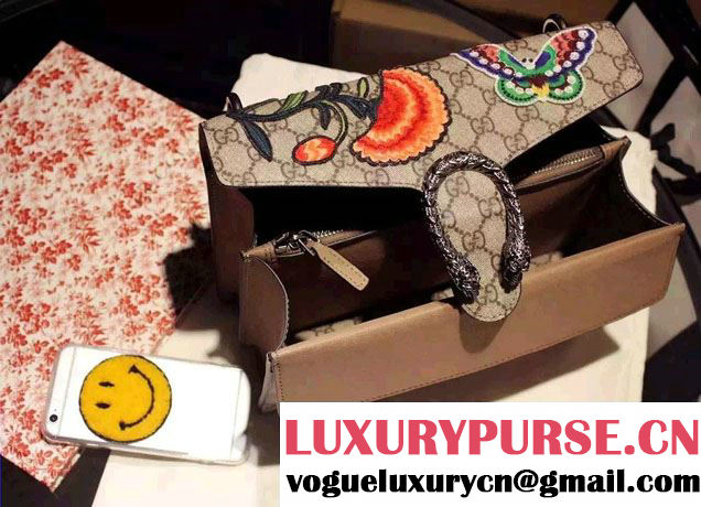 Gucci Dionysus GG Supreme Butterfly and Flowers Canvas Shoulder Small Bag 400249 2016