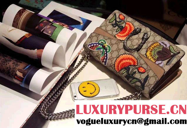 Gucci Dionysus GG Supreme Butterfly and Flowers Canvas Shoulder Small Bag 400249 2016