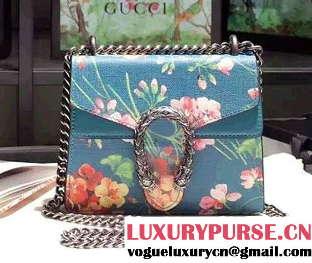 Gucci Mini Dionysus Blooms Print Leather Shoulder Bag 421970 Blue 2016
