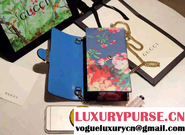 Gucci Icon Gucci Signature Blooms Print Leather Chain Wallet 420088 Blue 2016