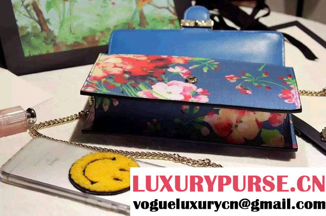 Gucci Icon Gucci Signature Blooms Print Leather Chain Wallet 420088 Blue 2016