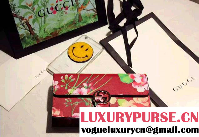 Gucci Icon Gucci Signature Blooms Print Leather Chain Wallet 420088 Red 2016