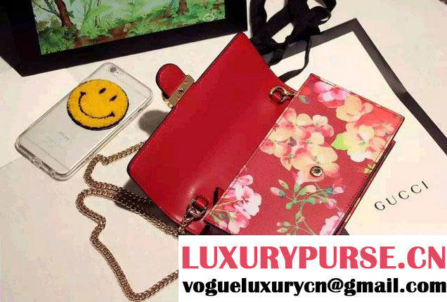 Gucci Icon Gucci Signature Blooms Print Leather Chain Wallet 420088 Red 2016