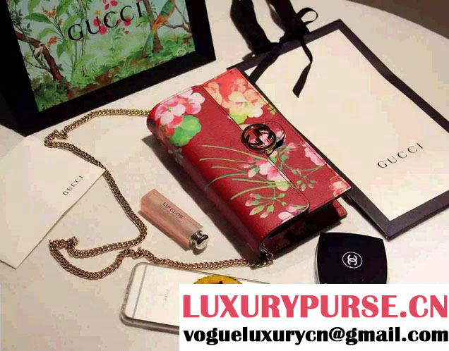 Gucci Icon Gucci Signature Blooms Print Leather Chain Wallet 420088 Red 2016