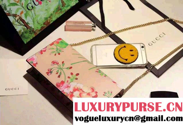 Gucci Icon Gucci Signature Blooms Print Leather Chain Wallet 420088 Pink 2016