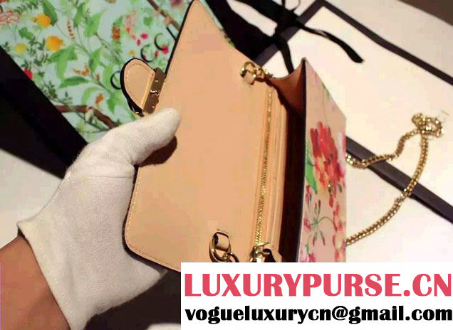 Gucci Icon Gucci Signature Blooms Print Leather Chain Wallet 420088 Pink 2016