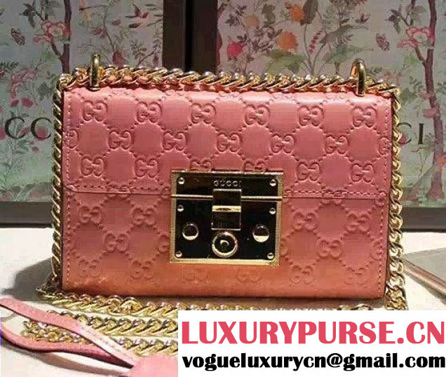 Gucci Padlock Gucci Signature Leather Shoulder Small Bag 409487 Pink 2016