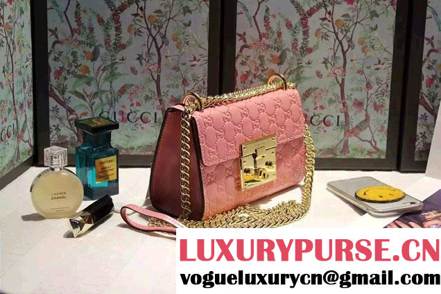 Gucci Padlock Gucci Signature Leather Shoulder Small Bag 409487 Pink 2016