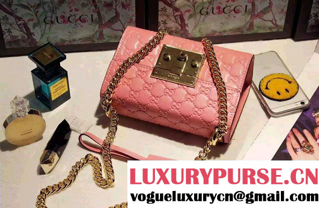 Gucci Padlock Gucci Signature Leather Shoulder Small Bag 409487 Pink 2016