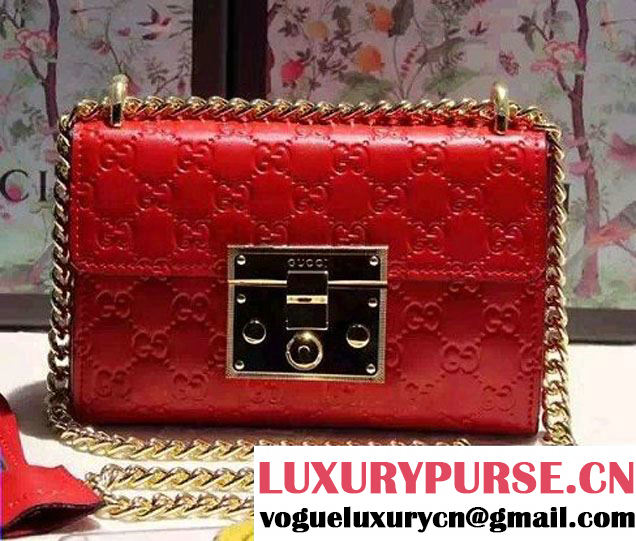 Gucci Padlock Gucci Signature Leather Shoulder Small Bag 409487 Red 2016