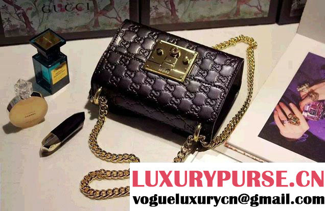 Gucci Padlock Gucci Signature Leather Shoulder Small Bag 409487 Black 2016