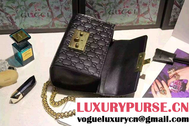 Gucci Padlock Gucci Signature Leather Shoulder Small Bag 409487 Black 2016
