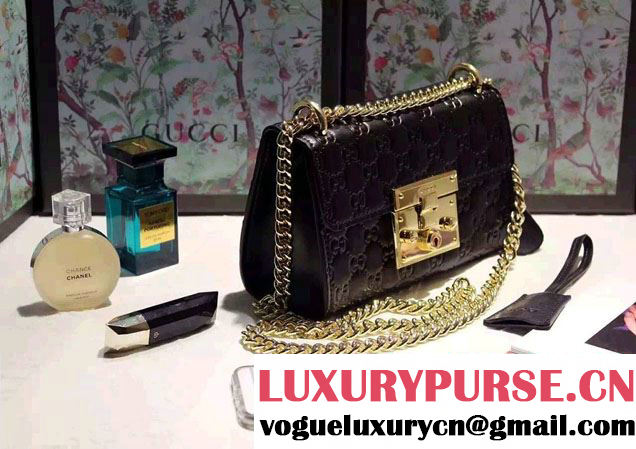 Gucci Padlock Gucci Signature Leather Shoulder Small Bag 409487 Black 2016