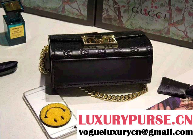 Gucci Padlock Gucci Signature Leather Shoulder Small Bag 409487 Black 2016