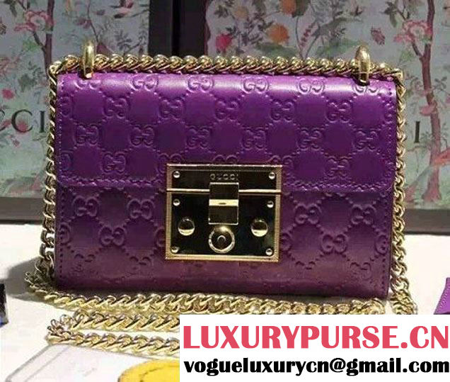 Gucci Padlock Gucci Signature Leather Shoulder Small Bag 409487 Purple 2016