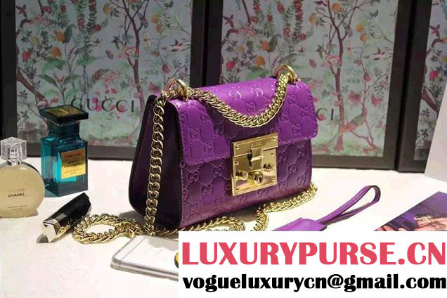 Gucci Padlock Gucci Signature Leather Shoulder Small Bag 409487 Purple 2016