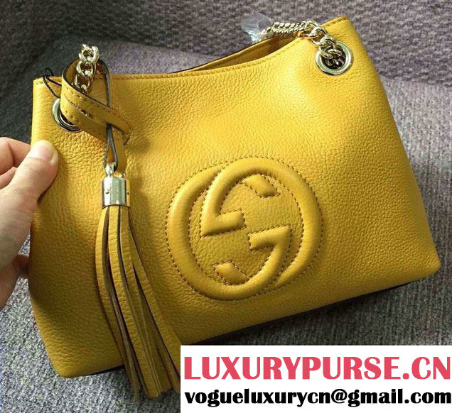 Gucci Soho Leather Shoulder Mini Bag 387043 Yellow 2016