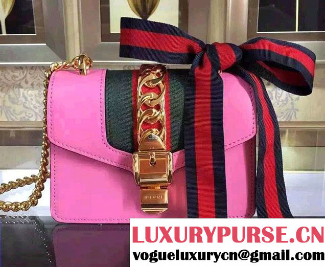 Gucci Sylvie Chain Leather Mini Shoulder Bag 431666 Pink 2016