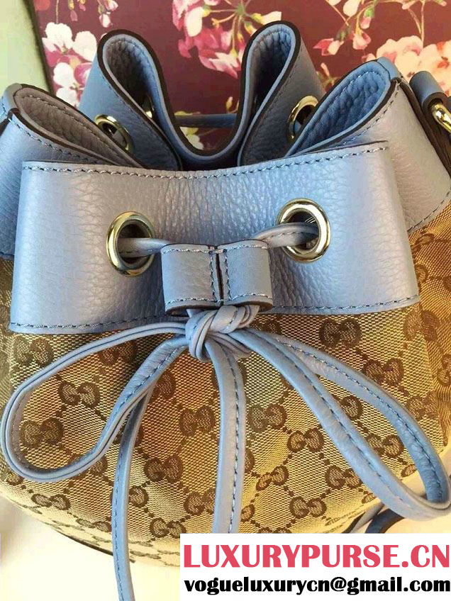 Gucci GG Canvas Leather Small Bucket Bag 381597 Sky Blue 2016
