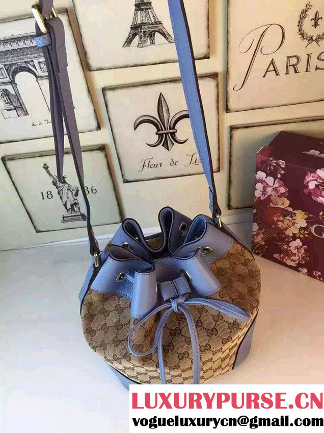 Gucci GG Canvas Leather Small Bucket Bag 381597 Sky Blue 2016