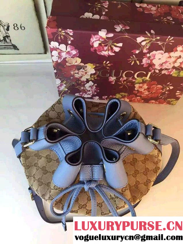 Gucci GG Canvas Leather Small Bucket Bag 381597 Sky Blue 2016